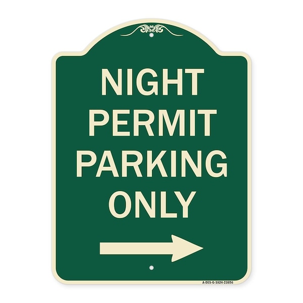 Signmission Night Permit Parking W/ Right Arrow Heavy-Gauge Aluminum Architectural Sign, 24" x 18", G-1824-23856 A-DES-G-1824-23856 - main